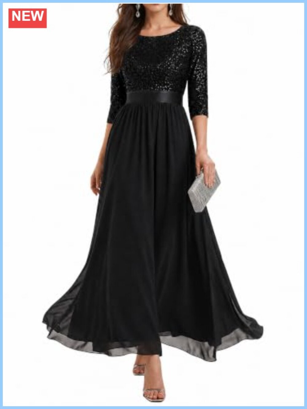 Ever-Pretty Maxi Sequin Evening Gown Half Sleeve Formal Dress